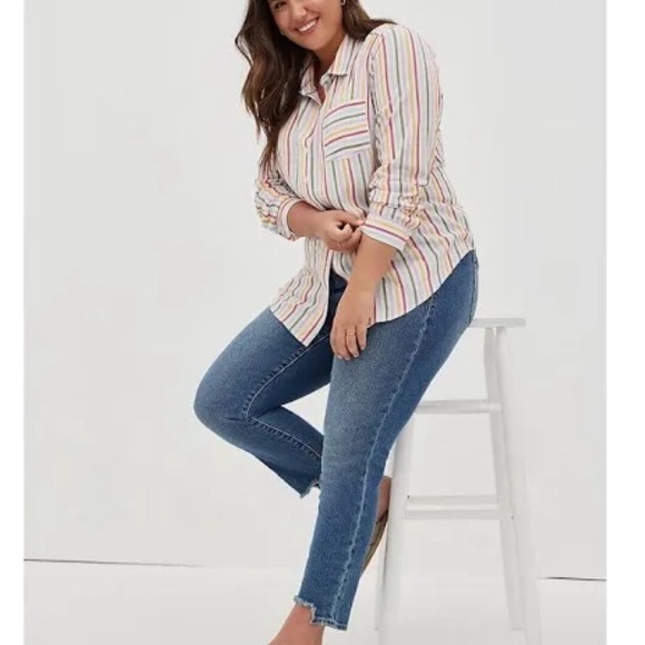 Torrid Lizzie Multi Stripe Button-Up Shirt sz2 NWT RAINBOW STRIPES BLOUSE - Picture 3 of 5